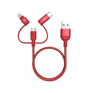 کابل آدام المنتس PeAk II Trio 3-in-1 طول 30 سانتی‌متر ADAM elements PeAk II Trio 3-in-1 Cable Red - 30cm