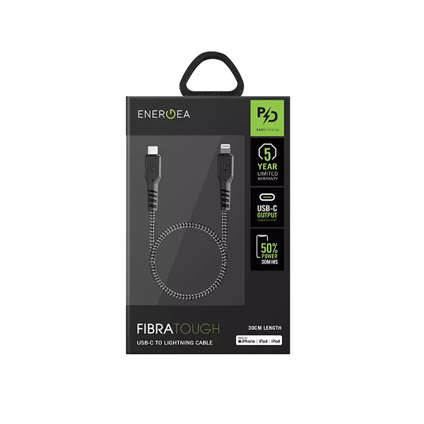 کابل انرجیا FibraTough USB-C to Lightning طول 30 سانتی‌متر Energea FibraTough USB-C to Lightning Cable Black - 30cm