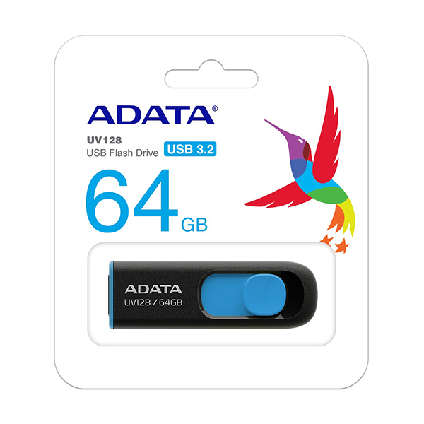 فلش مموری ای‌دیتا مدل UV128 ظرفیت 64 گیگابایت Adata UV128 64GB Black/Blue USB Flash Drive