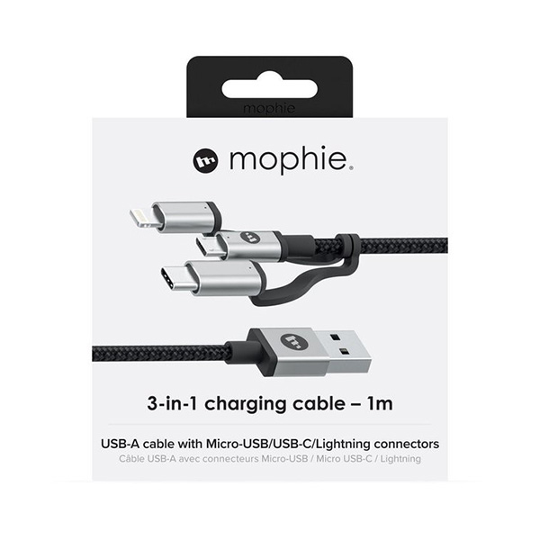 کابل چندکاره موفی طول 1 متر Mophie 3-in-1 1m Black Cable