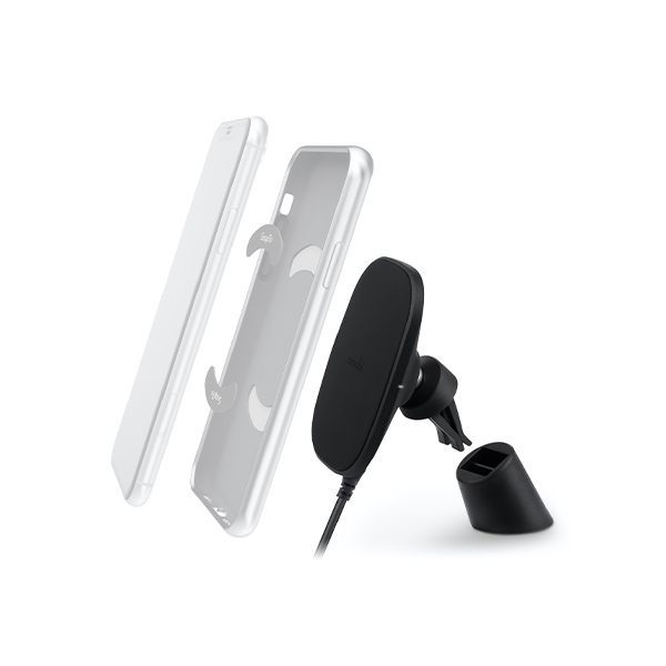 شارژر بی‌سیم موشی مدل Universal Moshi SnapTo Magnetic Car Mount Holder Black Wireless Charger