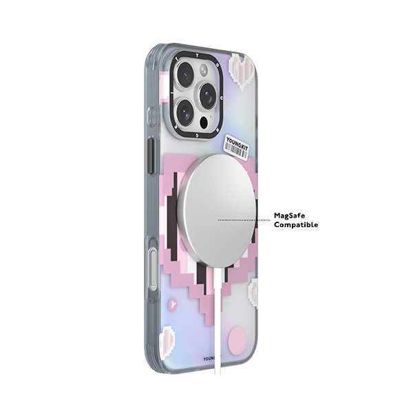 قاب آیفون 16Pro Max یانگکیت مدل Color-Changing Pixel Heartbeat YOUNGKIT Color-Changing Pixel Heartbeat Pink iPhone 16 Pro Max Case