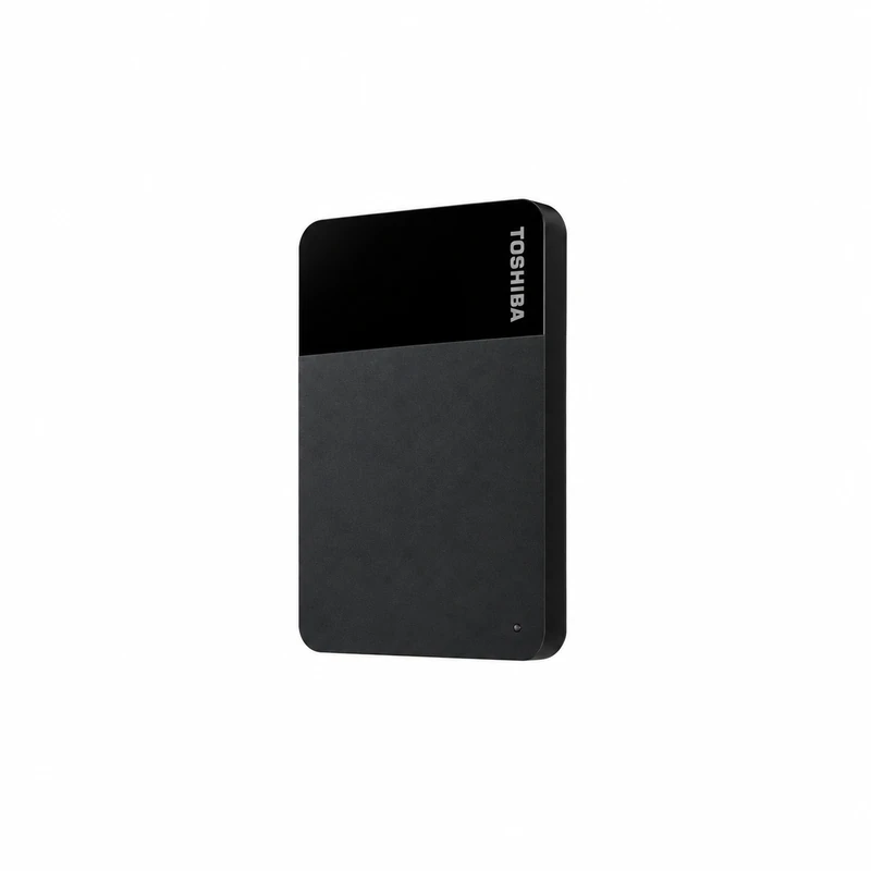 نمای زاویه‌دار هارد اکسترنال توشیبا مدل Canvio Ready رنگ مشکی با طراحی باریک و رابط USB 3.2