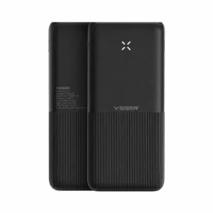 نمای جلو و پشت پاوربانک VEGER W1168 مشکی با ظرفیت 10000 میلی‌آمپرساعت، نشانگر LED، دو درگاه USB و یک درگاه USB-C