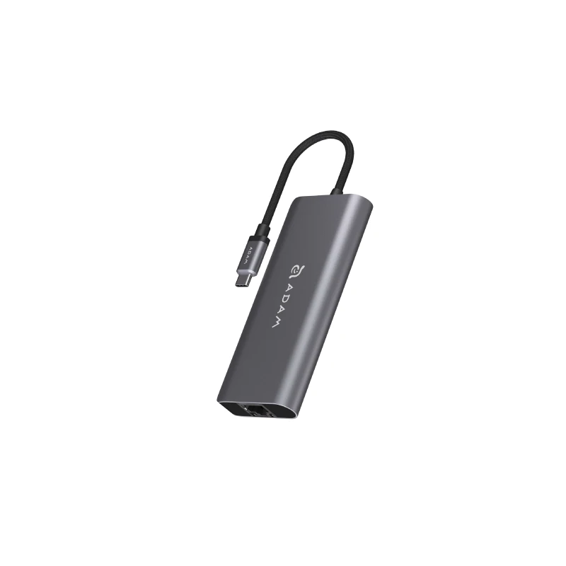 هاب USB-C آدام المنتس مدل CASA Hub A01M رنگ خاکستری با درگاه شبکه RJ45 و رابط USB-C، مناسب اتصال لپ‌تاپ، مک‌بوک و دستگاه‌های مجهز به USB-C