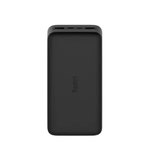 نمای روبه‌روی پاوربانک ردمی 20000 میلی‌آمپرساعت مشکی با دو خروجی USB و شارژ سریع