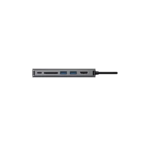 نمای درگاه‌های هاب USB-C آدام المنتس مدل CASA Hub A01M رنگ خاکستری با پورت HDMI، دو USB 3.0، کارت‌خوان SD و microSD و USB-C، مناسب مک‌بوک و لپ‌تاپ