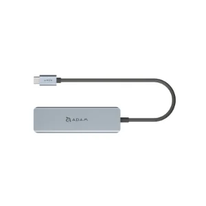 نمای بالای هاب USB-C آدام المنتس مدل CASA Hub A04 رنگ خاکستری با کابل USB-C یکپارچه، مناسب اتصال مک‌بوک، لپ‌تاپ و دستگاه‌های مجهز به USB-C