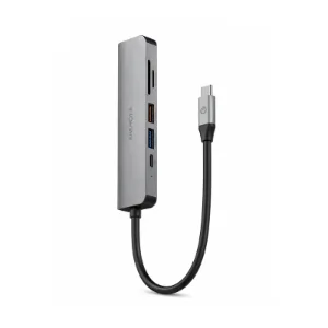 هاب USB-C انرجیا مدل AluHub HD3 رنگ خاکستری با درگاه HDMI، USB 3.0، USB 2.0، کارت‌خوان SD و microSD و پورت USB-C Power Delivery، مناسب مک‌بوک، لپ‌تاپ و دستگاه‌های مجهز به USB-C