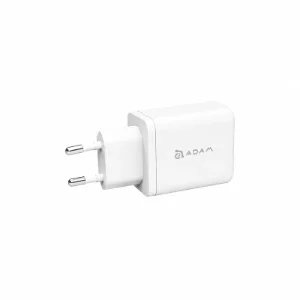 شارژر دیواری ADAM Elements Omnia F1 سفید با توان 20 وات، مجهز به درگاه USB-C و پشتیبانی از شارژ سریع، مناسب برای گوشی‌های هوشمند، تبلت و سایر دستگاه‌های سازگار