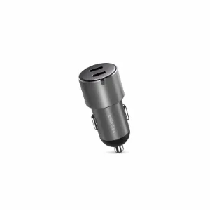 نمای زاویه‌دار شارژر فندکی انرجیا رنگ گان‌متال با دو درگاه USB-C