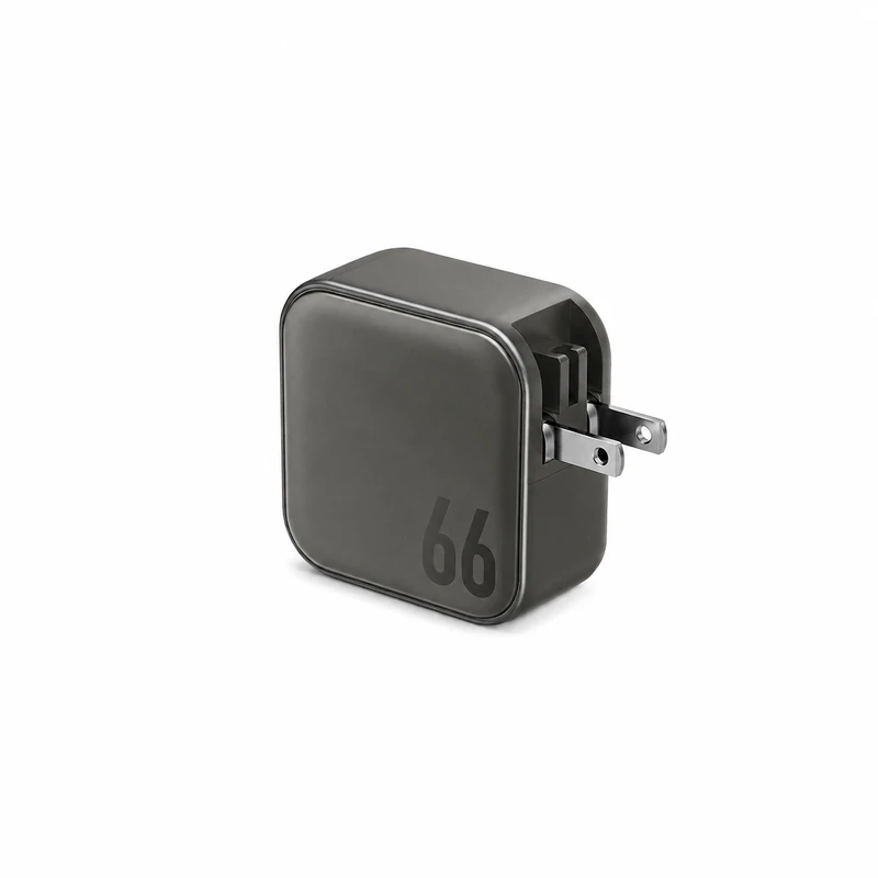 نمای شارژر دیواری Energea TravelWorld 66W گان‌متال با دوشاخه آمریکایی (US Plug)، مجهز به شارژ سریع 66 وات و مناسب برای شارژ لپ‌تاپ، تبلت و گوشی هوشمند