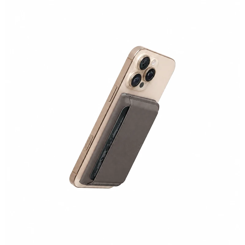 کیف پول مگنتی چرمی یونیک Lyden رنگ Flint Grey متصل به آیفون