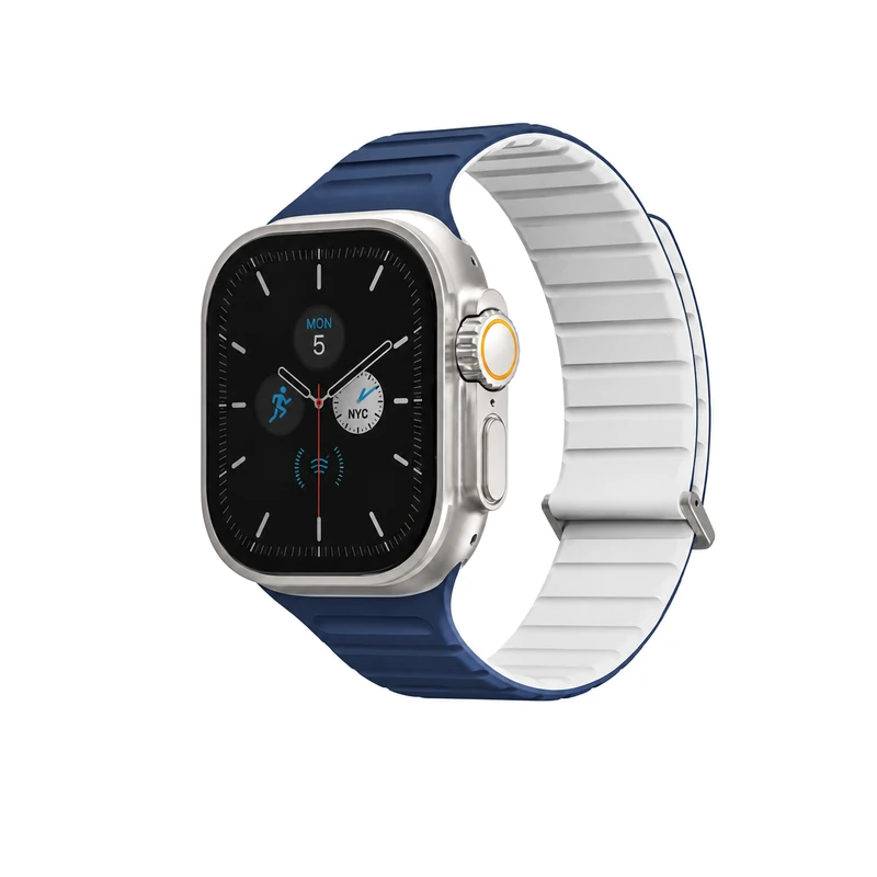 بند اپل واچ UNIQ Revix Evo Royal Blue/Chalk آبی رویال و سفید، مناسب Apple Watch سایز 44، 45، 46 و 49 میلی‌متر