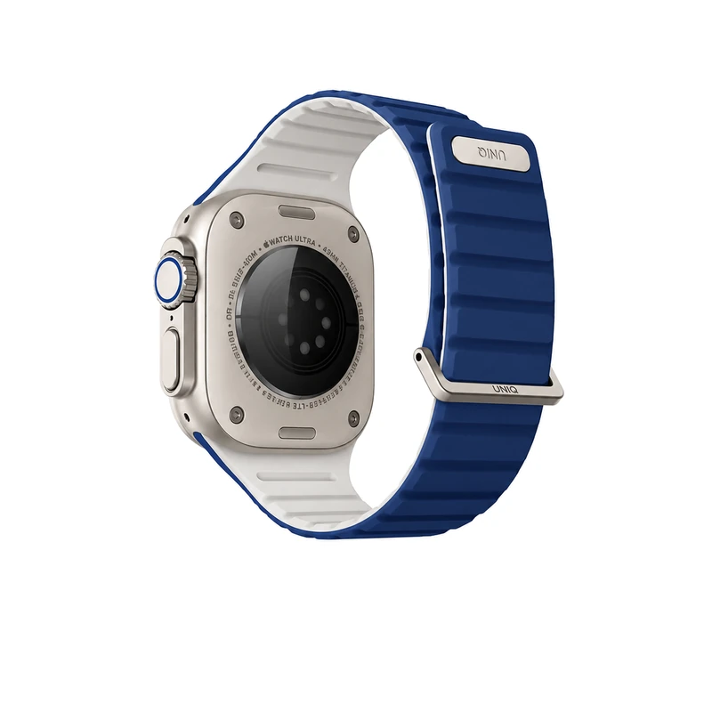 نمای پشت بند اپل واچ UNIQ Revix Evo Royal Blue/Chalk آبی رویال و سفید، مناسب Apple Watch سایز 44، 45، 46 و 49 میلی‌متر