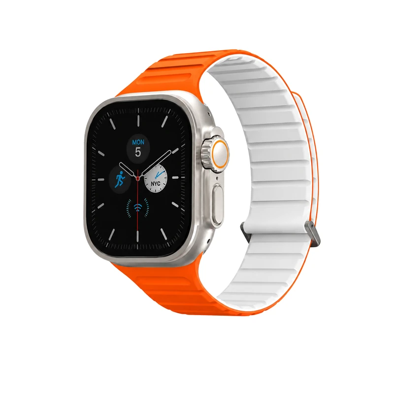 بند اپل واچ UNIQ Revix Evo Amber Orange/White نارنجی و سفید، مناسب Apple Watch سایز 44، 45، 46 و 49 میلی‌متر