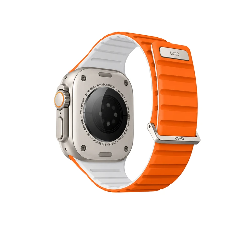 نمای پشت بند اپل واچ UNIQ Revix Evo Amber Orange/White نارنجی و سفید، مناسب Apple Watch سایز 44، 45، 46 و 49 میلی‌متر