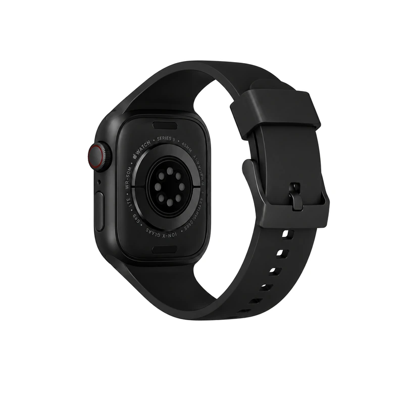 نمای پشت بند مشکی UNIQ Monos Midnight Black برای Apple Watch سایز 45 میلی‌متر