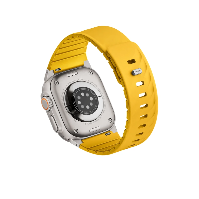 نمای پشت بند زرد طلایی UNIQ Fluo Golden Yellow برای Apple Watch سایز 40 تا 49 میلی‌متر