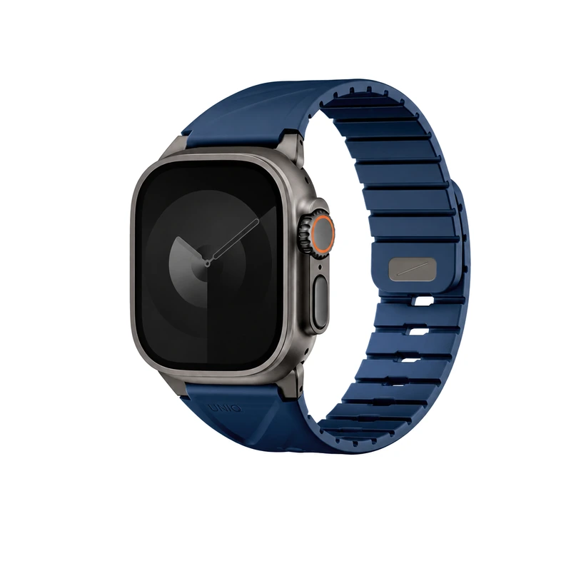 نمای جلویی بند آبی دریایی UNIQ Fluo Marine Blue برای Apple Watch سایز 40 تا 49 میلی‌متر
