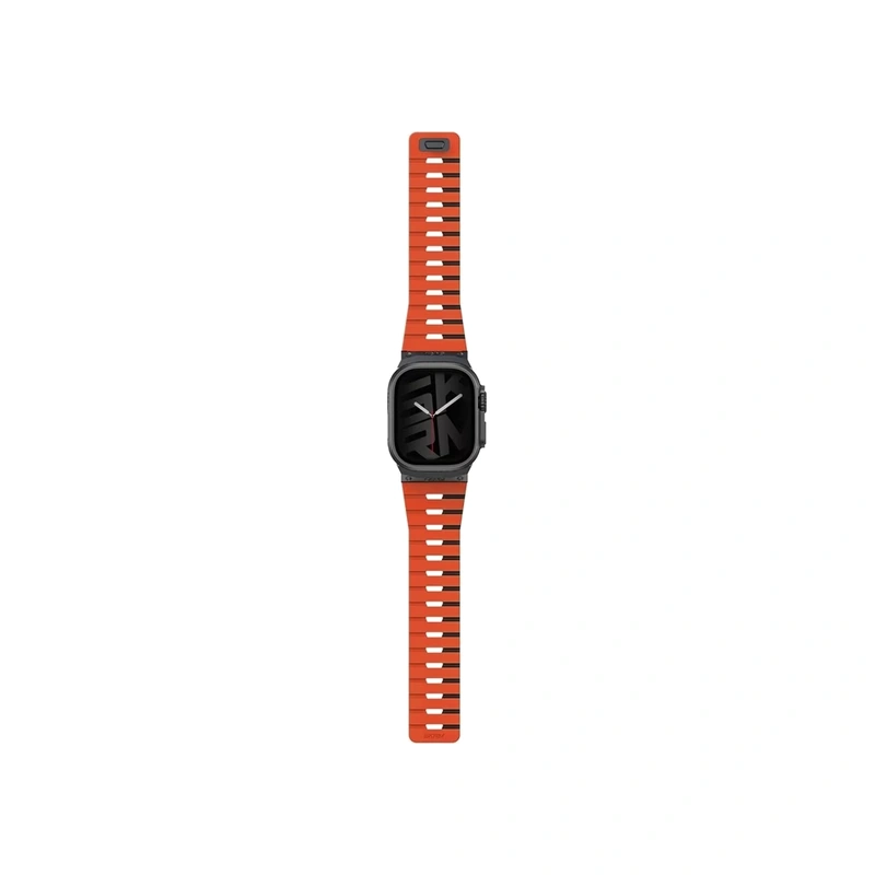 نمای روبه‌رو بند SKINARMA Gemini Orange نارنجی و مشکی برای Apple Watch سایز 44، 45، 46 و 49 میلی‌متر