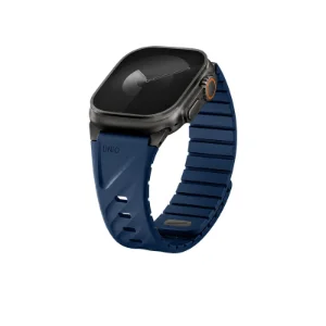 نمای زاویه‌دار بند آبی دریایی UNIQ Fluo Marine Blue برای Apple Watch سایز 40 تا 49 میلی‌متر