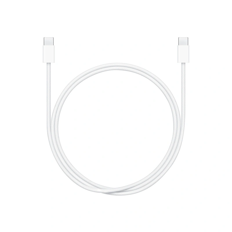 نمای کامل کابل USB-C اپل 60 وات 1 متری سفید با دو کانکتور USB-C