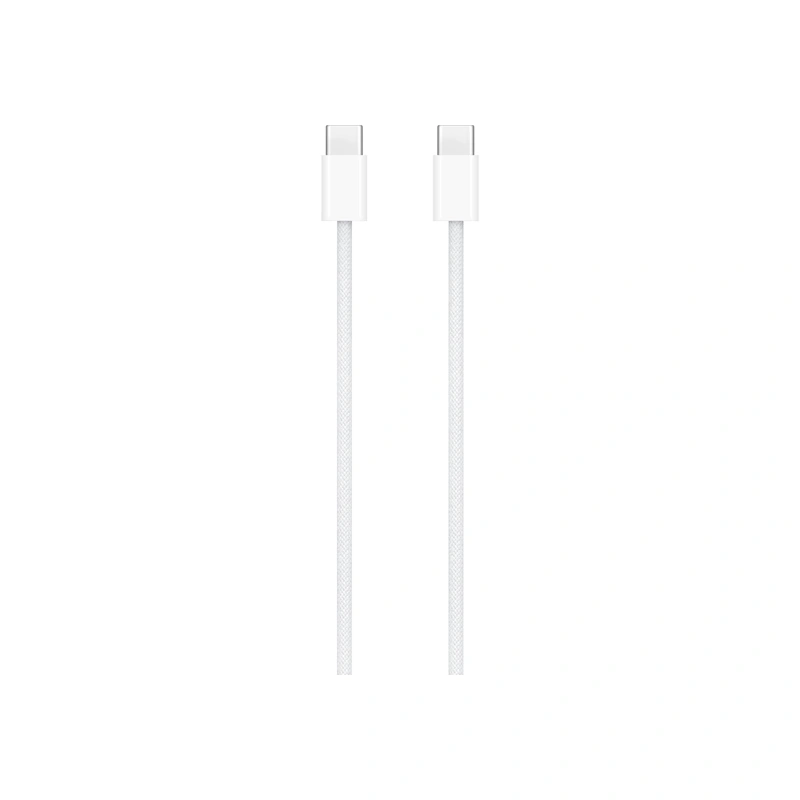 نمای دو کانکتور USB-C کابل اپل 60 وات 1 متری سفید