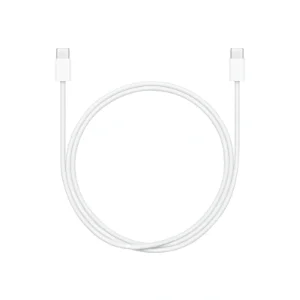 نمای کامل کابل USB-C اپل 60 وات 1 متری سفید با دو کانکتور USB-C