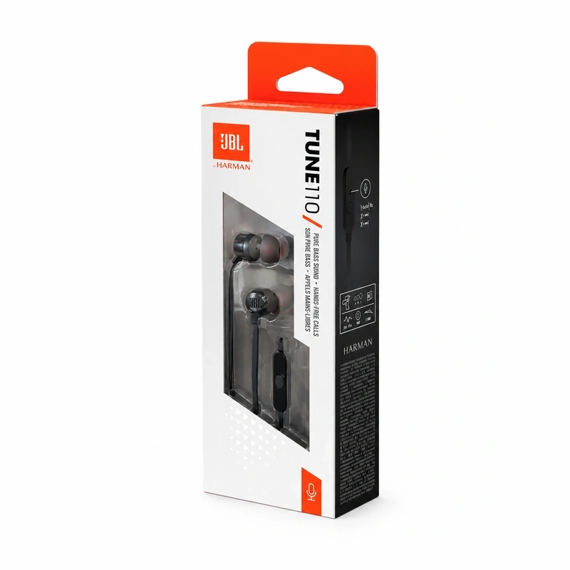 جعبه هندزفری سیمی مشکی JBL Tune 110 با میکروفون