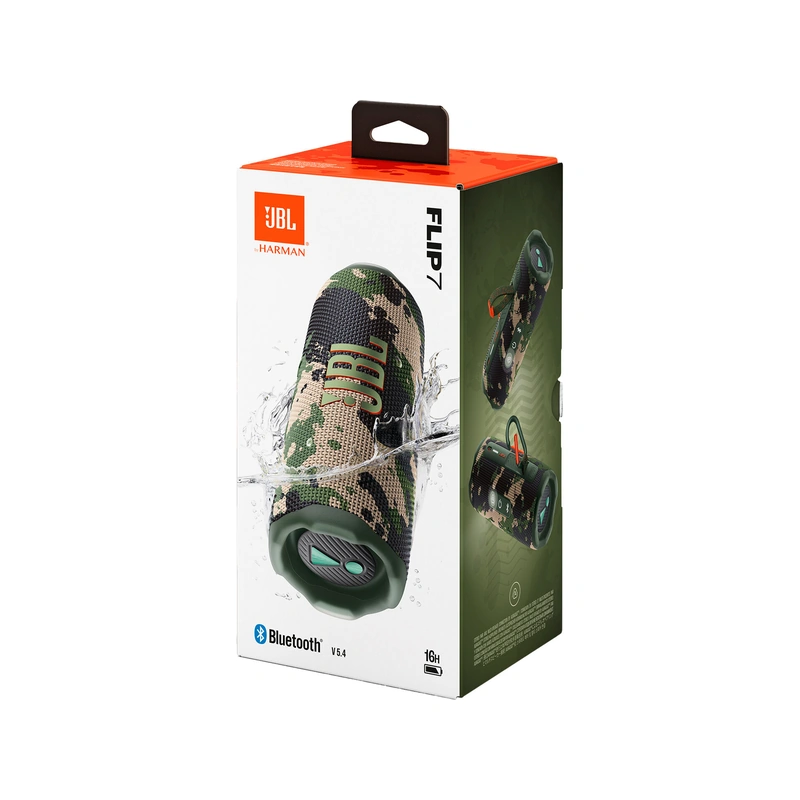 تصویر جعبه اسپیکر بلوتوثی JBL Flip 7 Squad با طرح استتاری