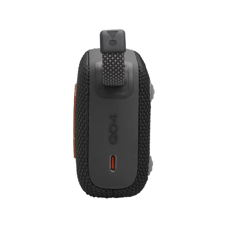 نمای کناری اسپیکر بلوتوثی JBL Go 4 مشکی و درگاه USB-C