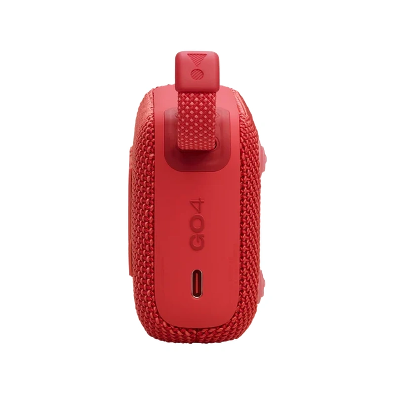نمای کناری اسپیکر بلوتوثی JBL Go 4 قرمز و درگاه USB-C