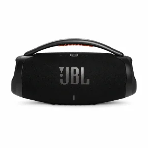 نمای روبرو اسپیکر جی‌بی‌ال Boombox 3 مشکی با دسته حمل