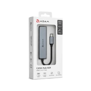 نمای بسته‌بندی هاب 4 در 1 ADAM elements CASA Hub A04 خاکستری با اتصال USB-C