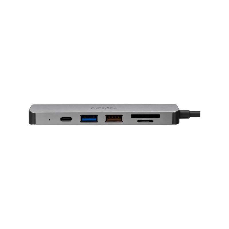 نمای درگاه‌های هاب انرژیا AluHub HD3 گان‌متال شامل USB-C، USB-A و کارت‌خوان
