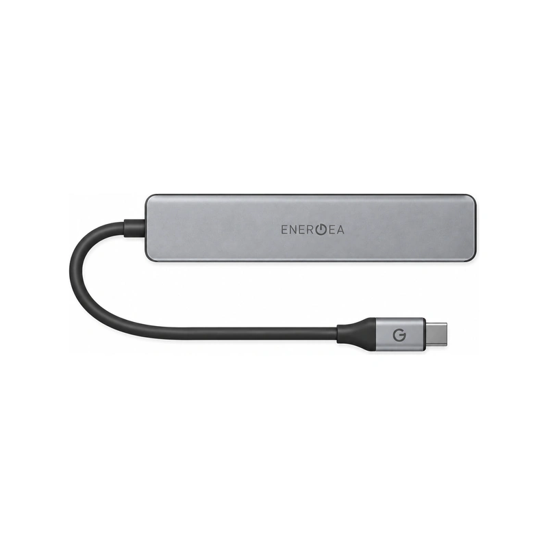 نمای بالای هاب انرژیا AluHub HD3 گان‌متال به همراه کابل و کانکتور USB-C