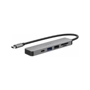 نمای زاویه‌دار هاب انرژیا AluHub HD3 گان‌متال با کابل USB-C و درگاه‌های اتصال