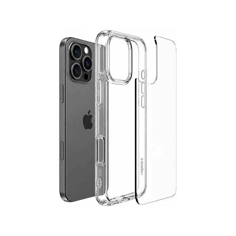 نمای روبه‌رو قاب شفاف Spigen Ultra Hybrid Crystal Clear برای iPhone 16 Pro