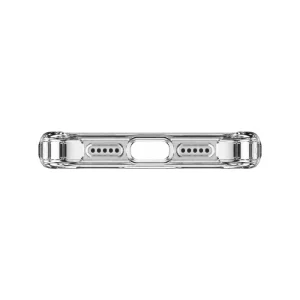 نمای پایین قاب شفاف Spigen Ultra Hybrid Crystal Clear برای iPhone 16 Pro با نمایش برش پورت و اسپیکرها