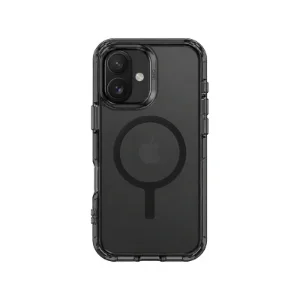 نمای پشت قاب UNIQ Combat Carbon Black برای iPhone 17 با بدنه دودی مشکی و حلقه مغناطیسی