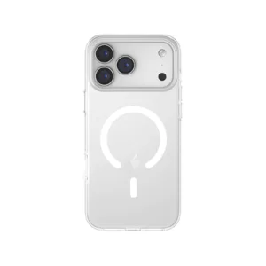نمای پشت قاب شفاف UNIQ Clario Lucent Clear برای iPhone 17 با حلقه مغناطیسی سفید