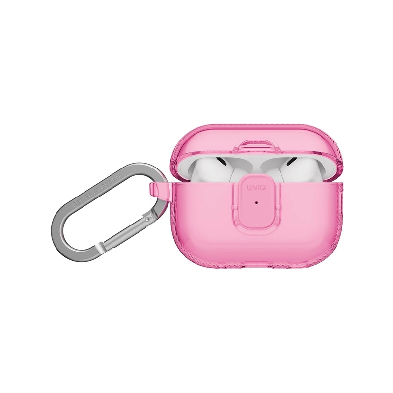 قاب UNIQ Glase Pro Candy Pink برای AirPods Pro 3 در حالت باز همراه با کارابین