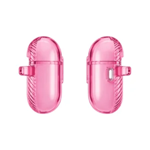 دو نمای کناری قاب UNIQ Glase Pro Candy Pink برای AirPods Pro 3 با بدنه شفاف صورتی