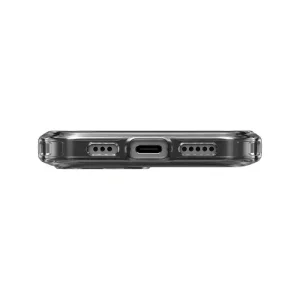 نمای پایین قاب UNIQ LifePro Xtreme Frost Smoke برای iPhone 16 Pro با برش درگاه USB-C و اسپیکرها