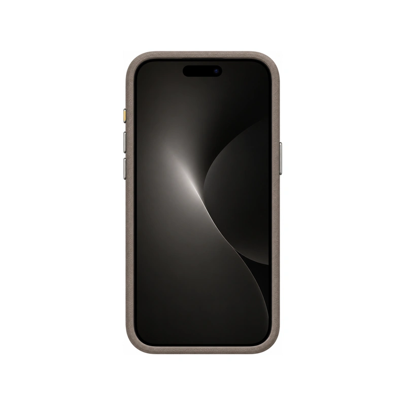 نمای جلوی قاب UNIQ Lyden Flint Grey برای iPhone 16 Pro با نمایش فریم محافظ و دکمه‌های جانبی