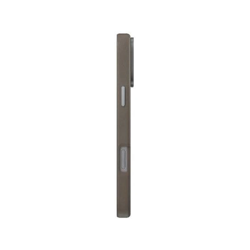 نمای کناری قاب UNIQ Lyden Flint Grey برای iPhone 16 Pro با نمایش دکمه‌های جانبی و برجستگی محافظ دوربین