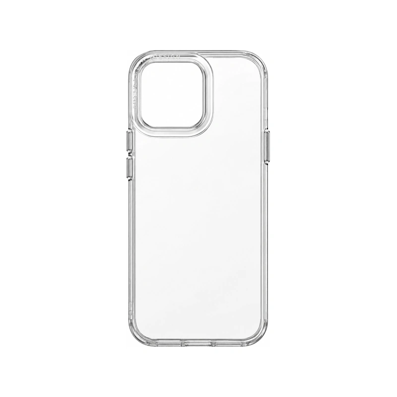 نمای پشت قاب شفاف UNIQ Airfender Crystal Clear برای iPhone 13 Pro با فریم برجسته محافظ دوربین و دکمه‌های جانبی