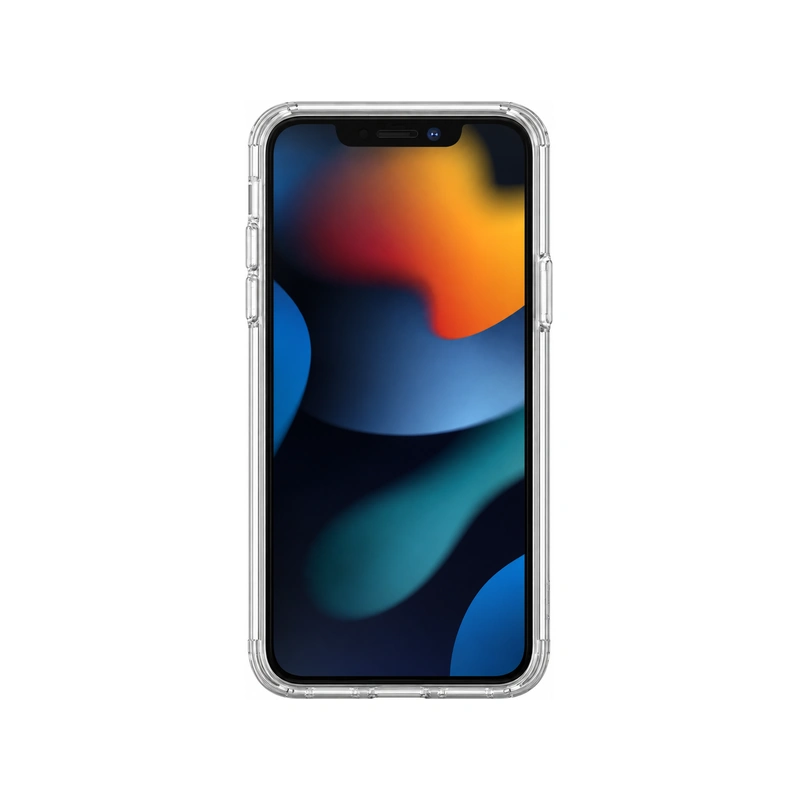 نمای جلوی قاب شفاف UNIQ Airfender Crystal Clear برای iPhone 13 Pro با فریم شفاف و دکمه‌های جانبی