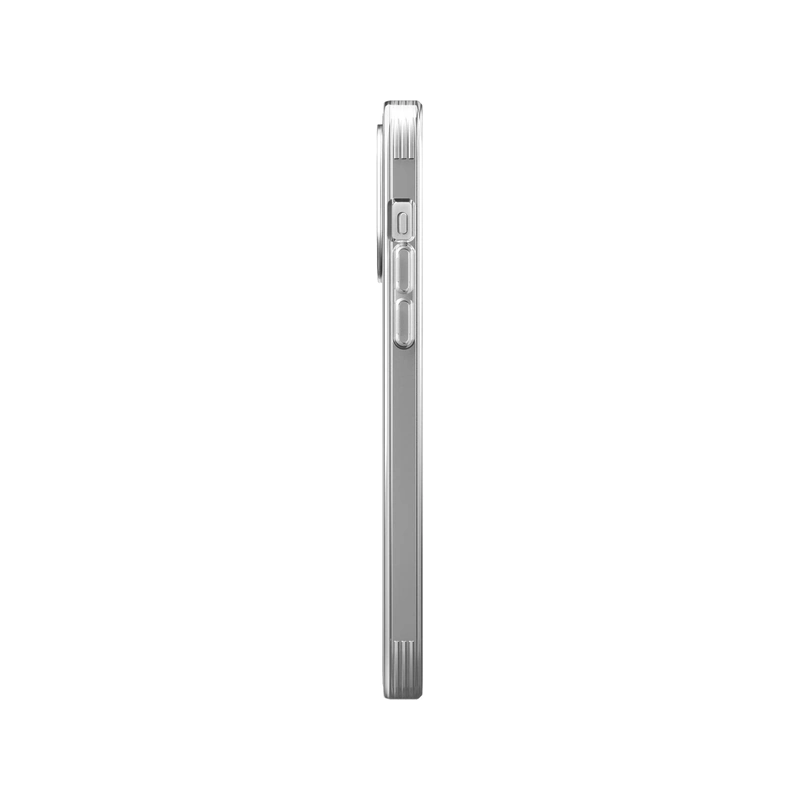 نمای کناری قاب شفاف UNIQ Airfender Crystal Clear برای iPhone 13 Pro با دکمه‌های جانبی و برجستگی محافظ
